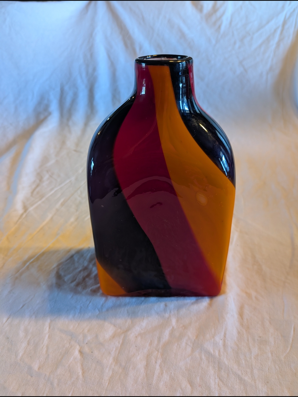 2/70$ Vintage Amber, Burgundy & Black Art Glass Vase